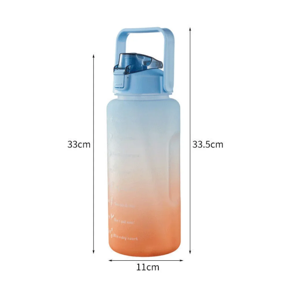 New Large Couple Cup with Straw Time Scale Water Bottle Plastic Water Cup Large Student Frosted Outdoor Sports Water Bottles 2L