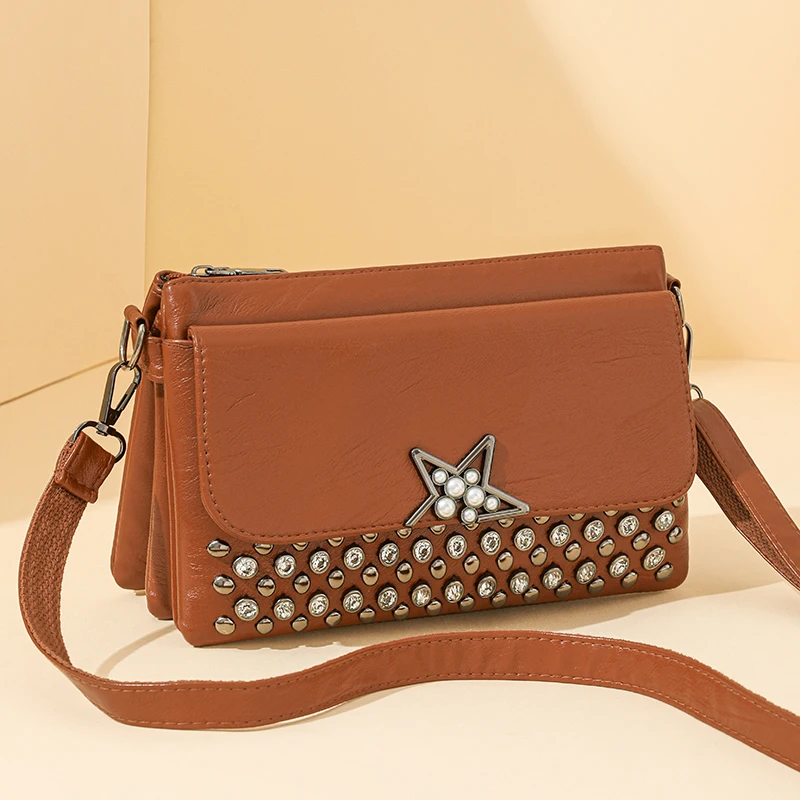 

Женская однотонная сумка из искусственной кожи в стиле ретро, модная женская сумка с украшением из стразов, повседневные брендовые ручные сумки