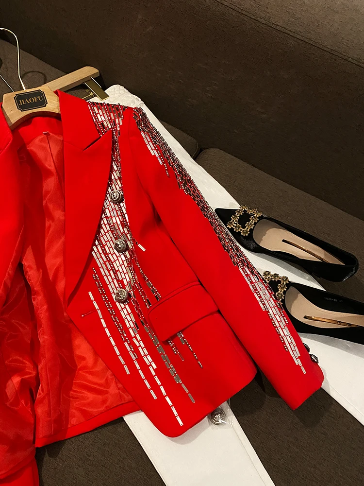 Chaqueta E de Otoño-Invierno para Mujer, con Lentejuelas, Diseño de Lujo, Estilo Ejecutivo, Manga Larga