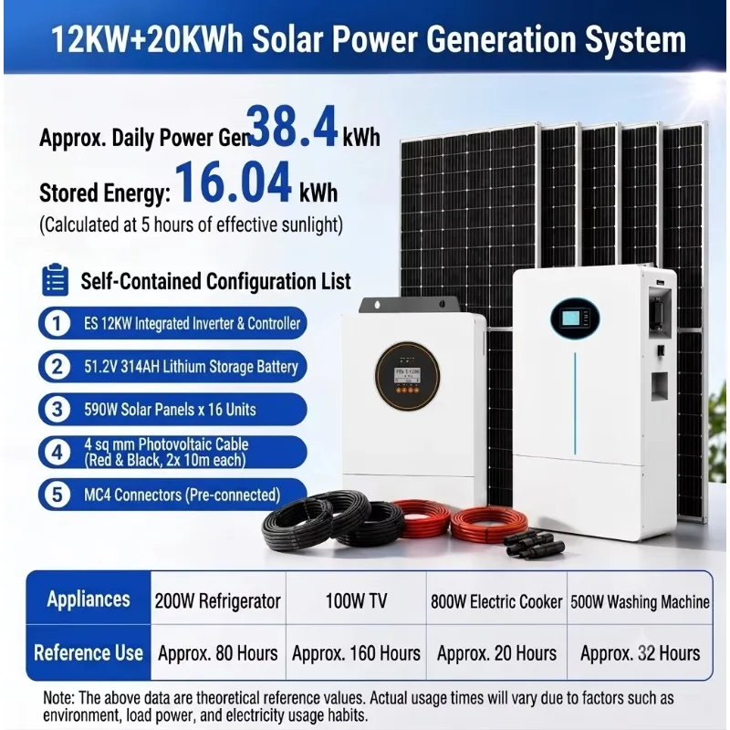 Customized 220V Monocrystalline Silicon System Small-Scale Residential 10kW Off-Grid Photovoltaic Generation Home Energy Storage