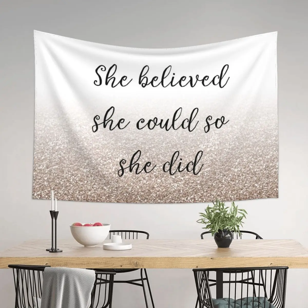 

She believed she could so she did - rose gold gradient Tapestry Outdoor Decoration Decorative Wall Mural Wall Mural Tapestry