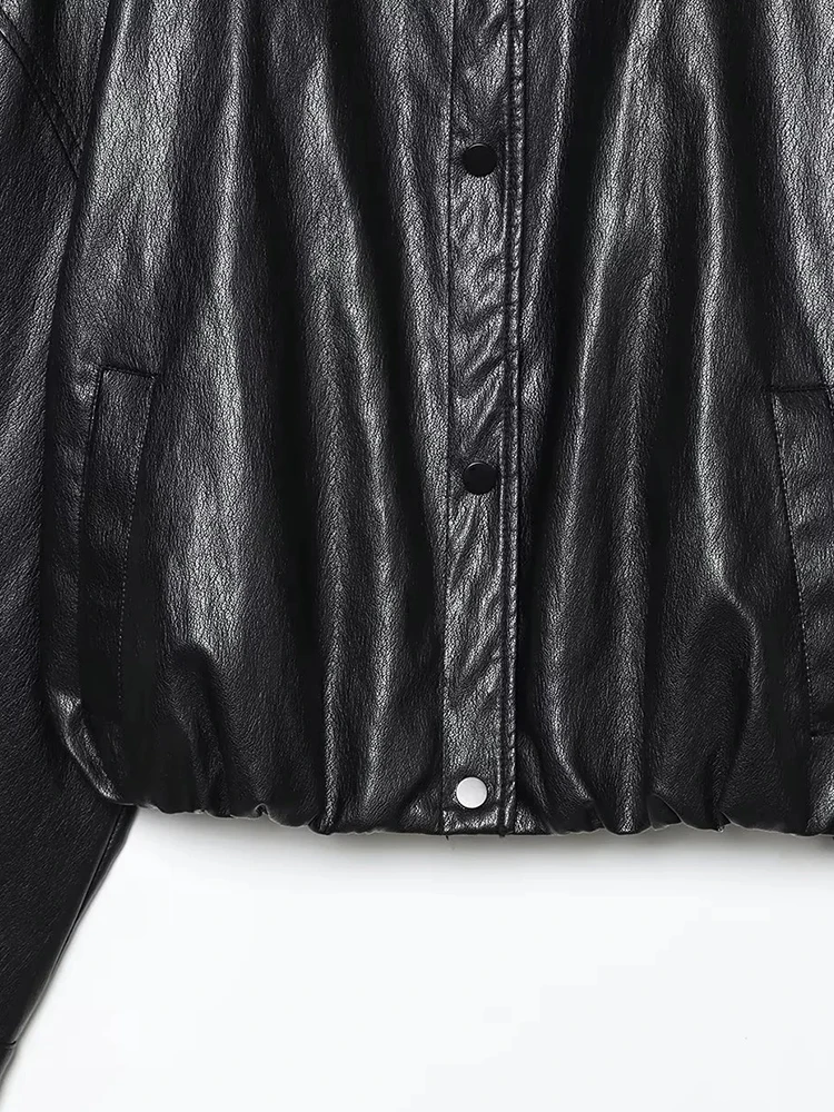 Jaqueta Feminina Nova de Primavera, Moda Simples, Solta, de Gola Alta, Manga Longa, Jaqueta de Couro Sintético, Casaco Curto Feminino