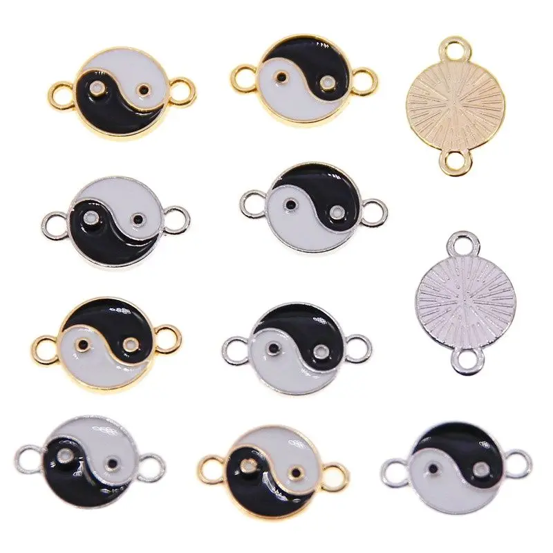 50pcs18*12mm yin and yang  Zinc AlloyKeychain Enamel Charms Mini Sweet Heart Charms For DIY Necklaces Bracelets Jewelry Accessor