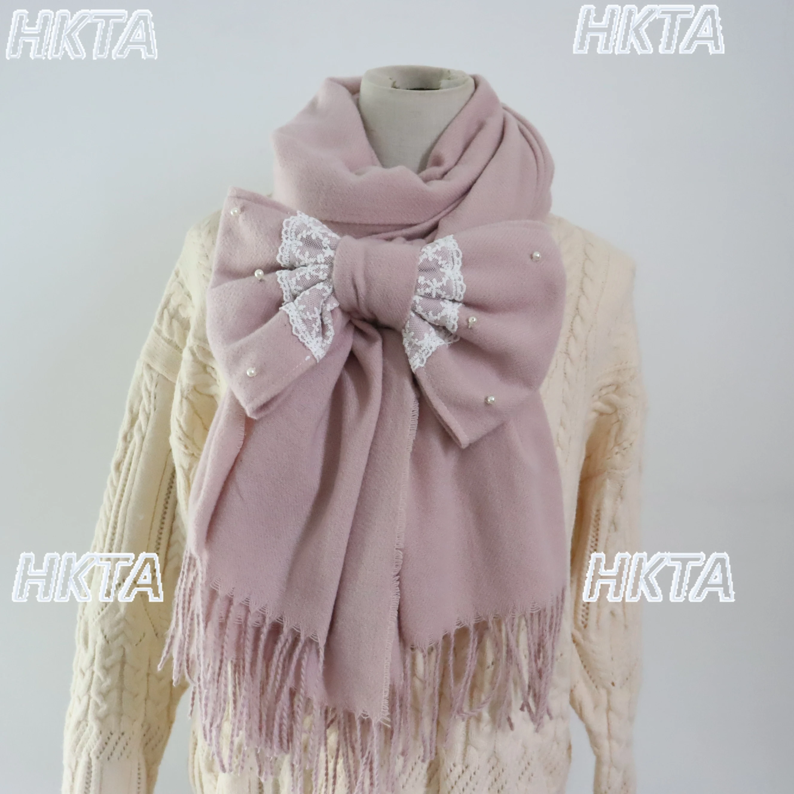 Japanese Style Scarf Shawl Kawaii Bow Detachable Solid Girl Versatile Sweet Lolita Dual-use Cute Soft Girl College Style Scarves