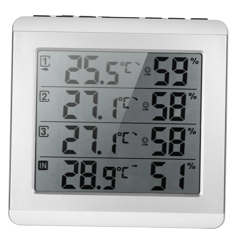 Indoor/Outdoor LCD Digital Wireless Thermometer Hygrometer Four-channel Temperature Humidity Meter Thermometric Instruments