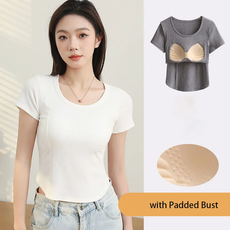 Cotton Ribbed Women's Camisole with Padded Wireless Bust Irregular Solid Color Base Layer Tops Elegant Tank Female Outwear C5812