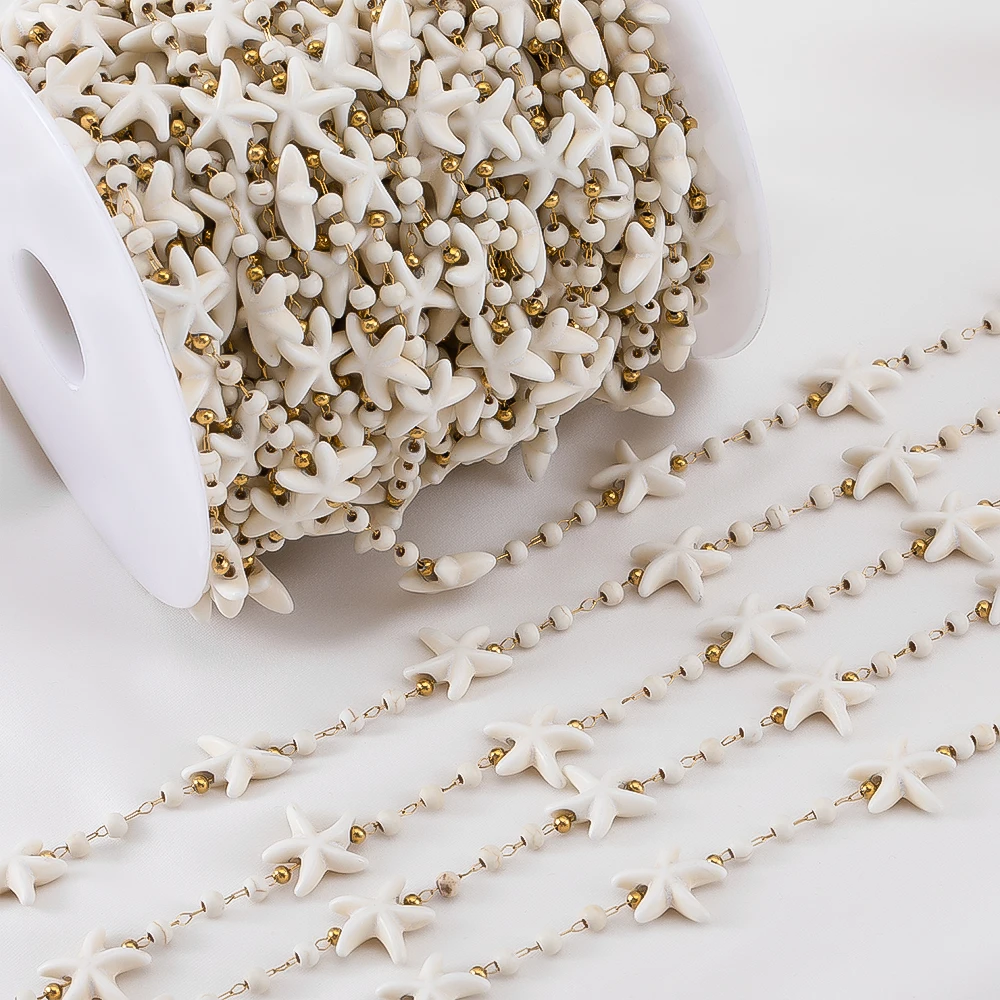 1M Boho Chain Stainless Steel White Natural Stone Starfish Beaded Chain Bracelet Necklace Beach Holiday Jewelry Making Supplies
