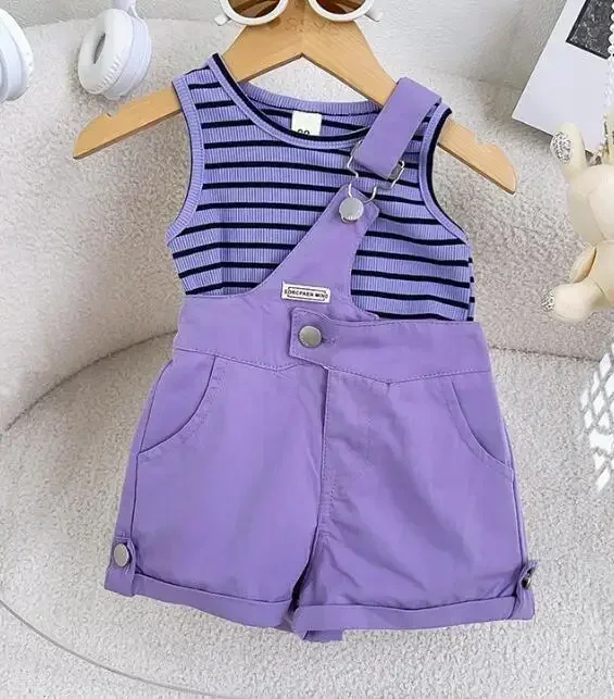 2024 summer fashion kids girls suspender suits  new  striped vest tops baby girl shorts 2pcs clothing  sets