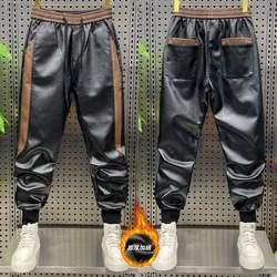 2024 Autumn and Winter New Fashion Plus Fleece Thick Warm Leather Pants Men's Casual Loose Comfortable Sports High Quality Pants