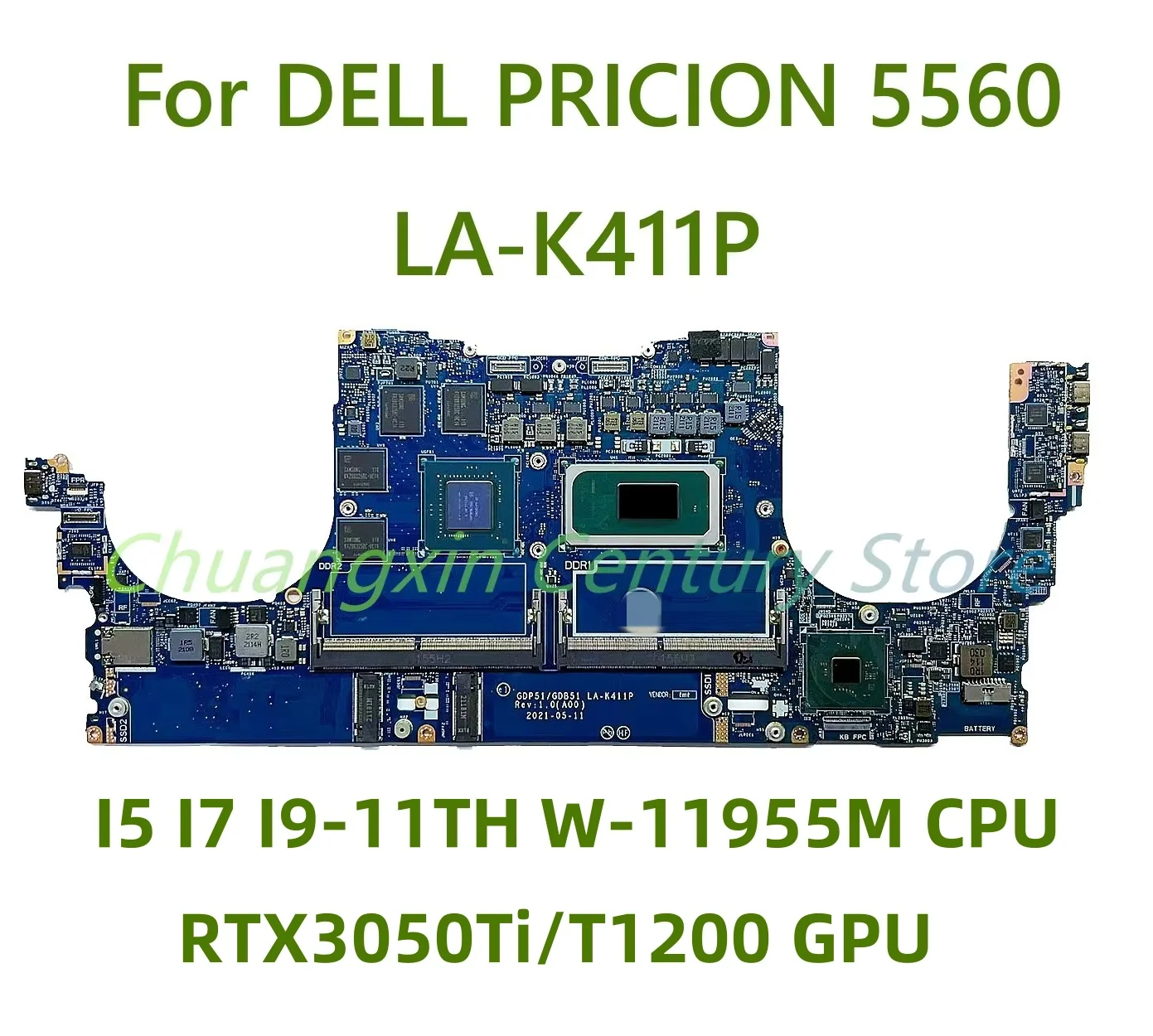 LA-K411P motherboard for Dell PRICION 5560 laptop with I5 I7 I9-11TH W-11955M CPU RTX3050Ti/T1200 GPU 100% test ok shipment