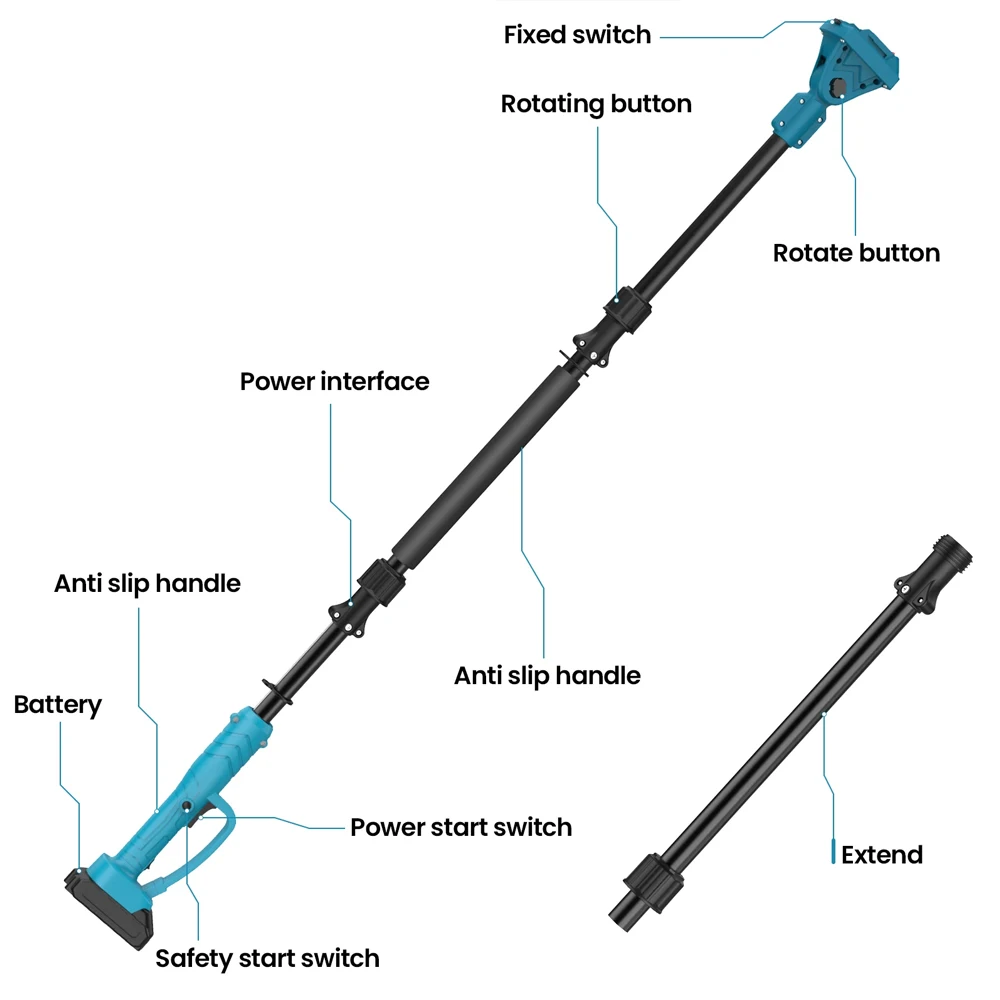 2M Plug in Type Extension Rod for Electric Pruning Shear＆Chainsaw 180° Adjust High Branch Telescoping Rod for Makita 18V Batter