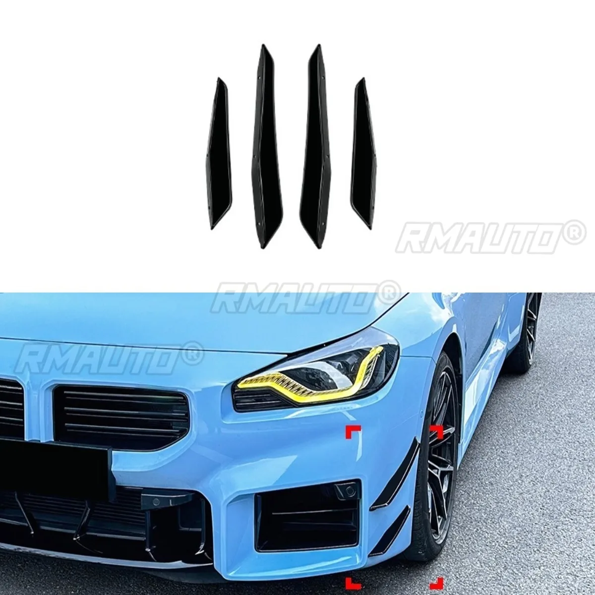 

Для BMW 2 серии M2 G87 Передний бампер Боковой разветвитель Для BMW 2 серии M2 G87 2023+ Ветровой нож Спойлер Тюнинг Воздушное лезвие Комплект кузова