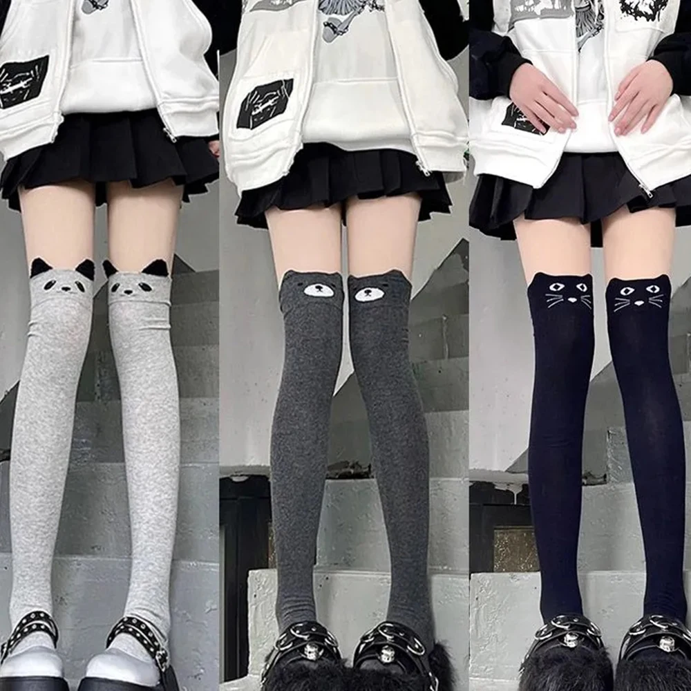 Lolita süße Katze bedruckte Overknee-Strümpfe, lässig, täglich, Baumwolle, warm, Oberschenkel über Kniestrümpfe, Kawaii, Herbst und Winter, lange Socken für Damen
