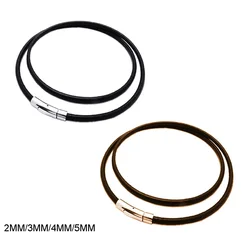 男性用ステンレススチールネックレスチェーン,ブラウン,ブラックレザーチョーカー,2mm/3mm/4mm/5mm