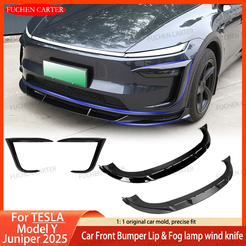 

For Tesla ModelY Juniper 2025 Body Spoiler split Front Bumper Anti-Collision Front Lip Fog Light Wind Blade Protective board Kit