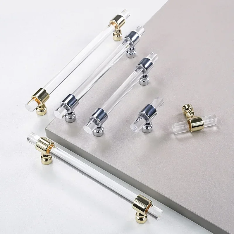 Acrylic Long Strip Gold Transparent Crystal Handle Light Luxury Wardrobes Pulls Bathroom Cabinet Drawer Cabinet Door Handle