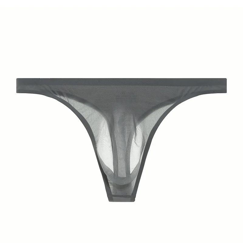 Transparent Thong Men Sexy Underwear Pouch Seamless Ice Silk Ultra Thin Penis Male Bikini T Back Underpants Lingerie Panties