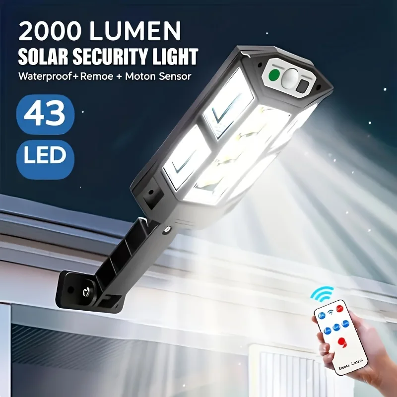 2000LM Solar 43 LED Lights Outdoor Solar Lamp of Motion Sensor 3 Modes Waterproof IP65 Solar Garden Light Street Yard Lantern