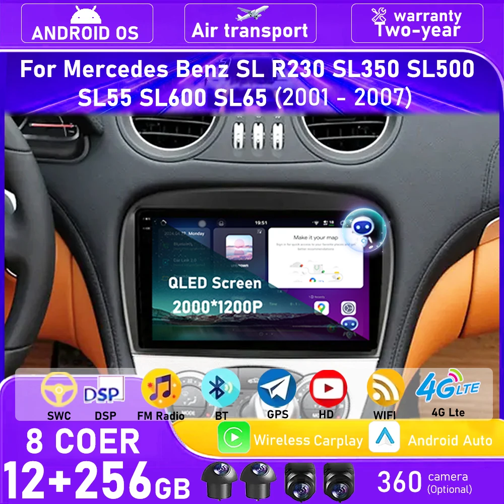 9'' Android 16 Auto For Mercedes Benz SL R230 SL350 SL500 SL55 SL600 SL65 2001 - 2007 Car Radio Multimedia Player GPS Head Unit