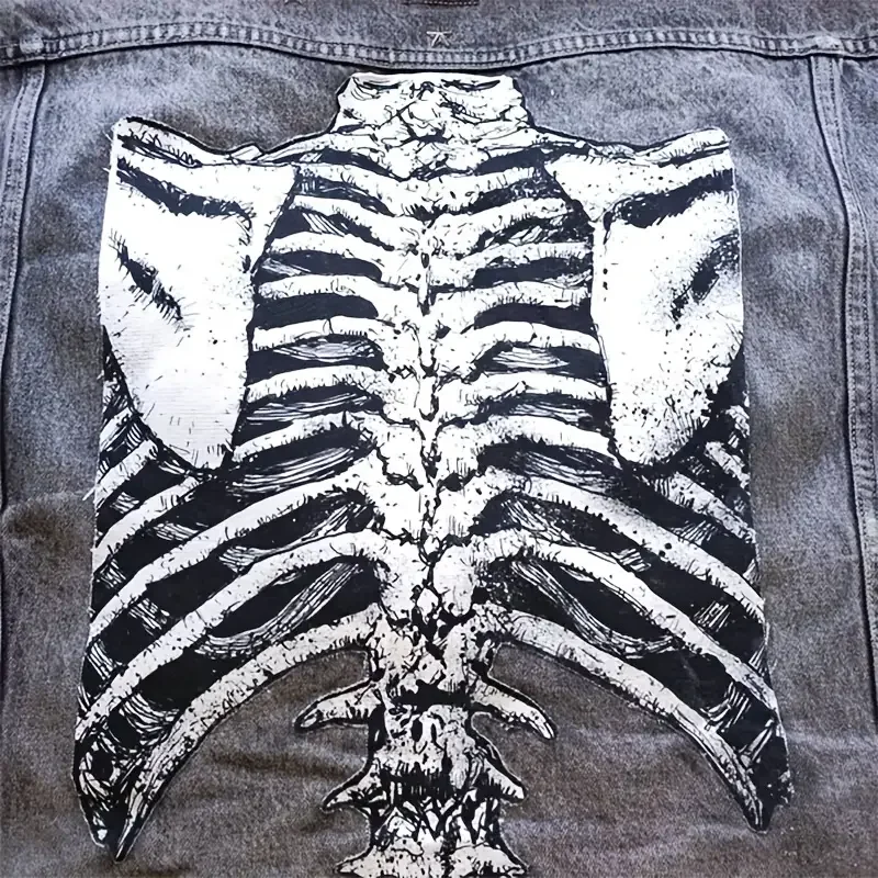 1PC Spine Skeletons Printed Large Back Patch Chest Radiograph Iron On Patches For Clothes Jacket Ribcage Bones Goth DIY Gift