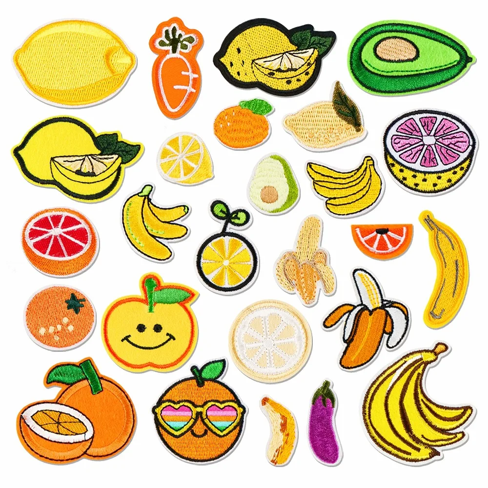 1 pezzo frutta ricamo patch abbigliamento ferro sul Logo Cartoon Banana limone arancione distintivo all\'ingrosso