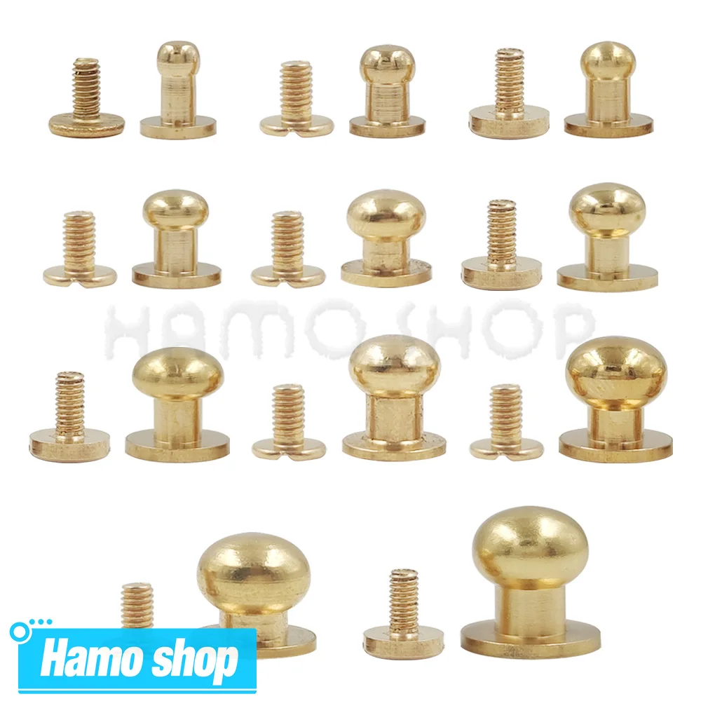 10pcs Solid Brass Button Belt Bag Chicago Screw Back Round Head Ball Post Studs Nail Rivets Leather Craft Accessory