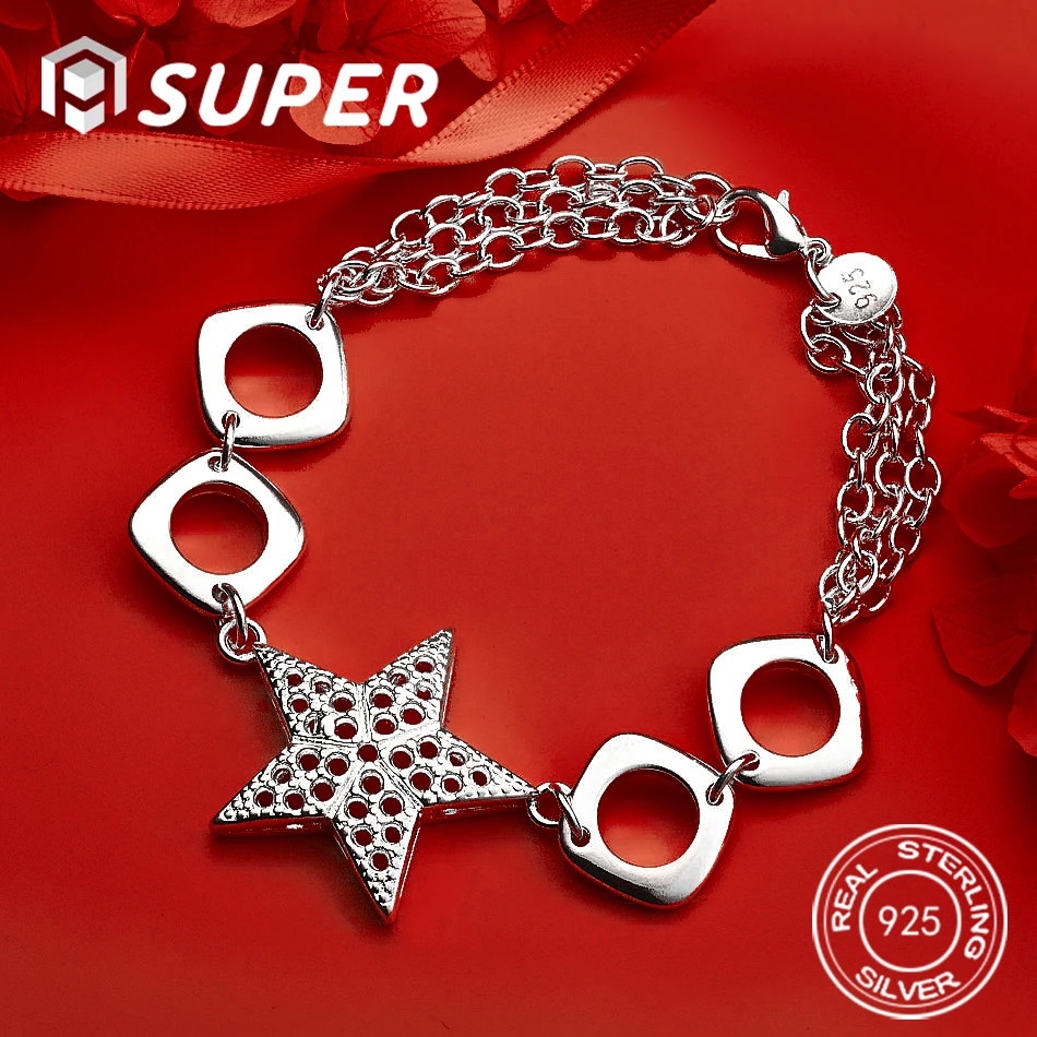 

ALISuper 925 sterling silver exquisite star square bracelet fashionable women's party accessories jewelry