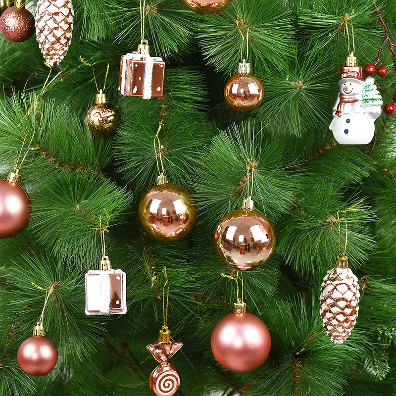 Christmas Ball Set Gold Pink Xmas Ball Pinecone Candy Snowman Boots Star Gift Ornament Xmas New Year Home Hanging Decoration