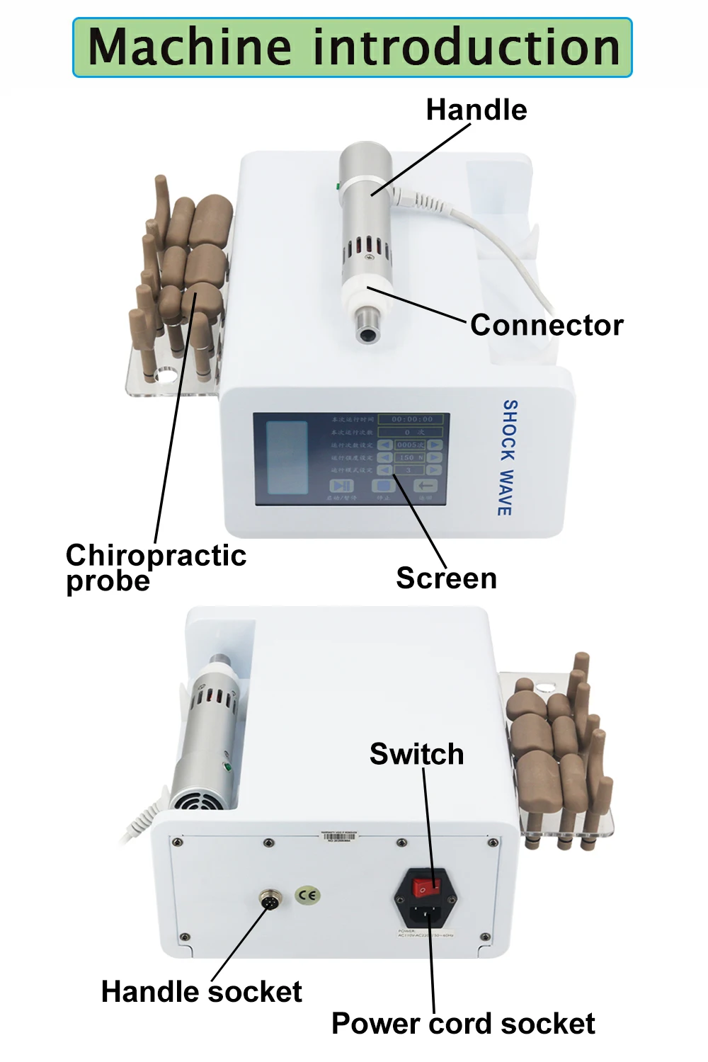 1800N Electric Chiropractic Correction Machine Physiotherapy Spinal Adjustment Tool 10 Heads Smart Screen Deep Body Massage