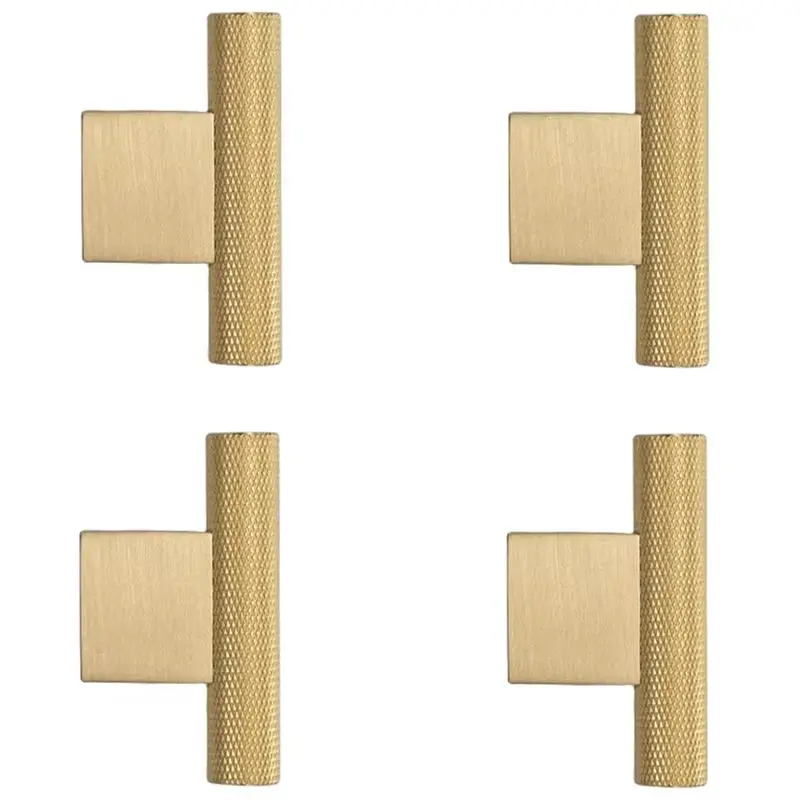 

European 4PCS Solid Brass Knurled T-Bar Furniture Pulls Handles Drawer Knobs Wardrobe Cupboard Kitchen TV Wine Cabinet Pulls