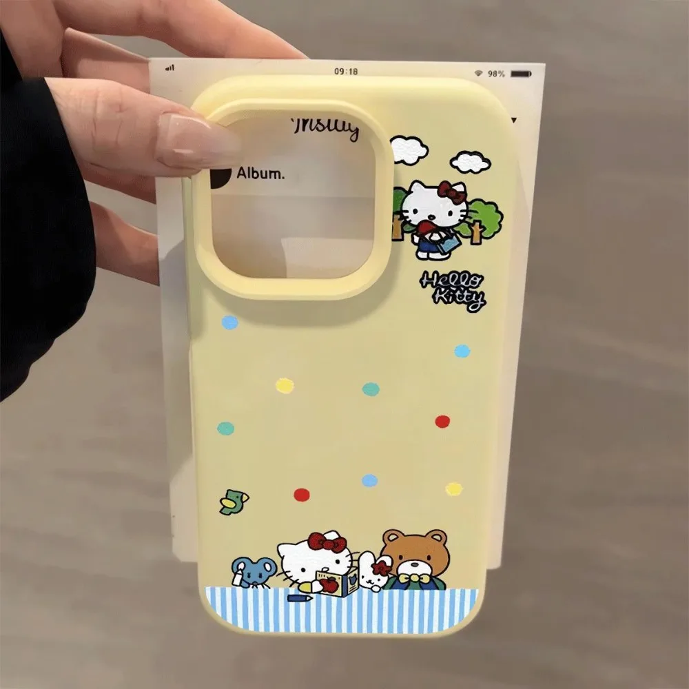 Kawaii HelloKitty الكرتون قضية الهاتف آيفون 16 برو ماكس 11 12 13 14 15 16E XS X XR 7 زائد أنيمي سيليكون لينة غطاء