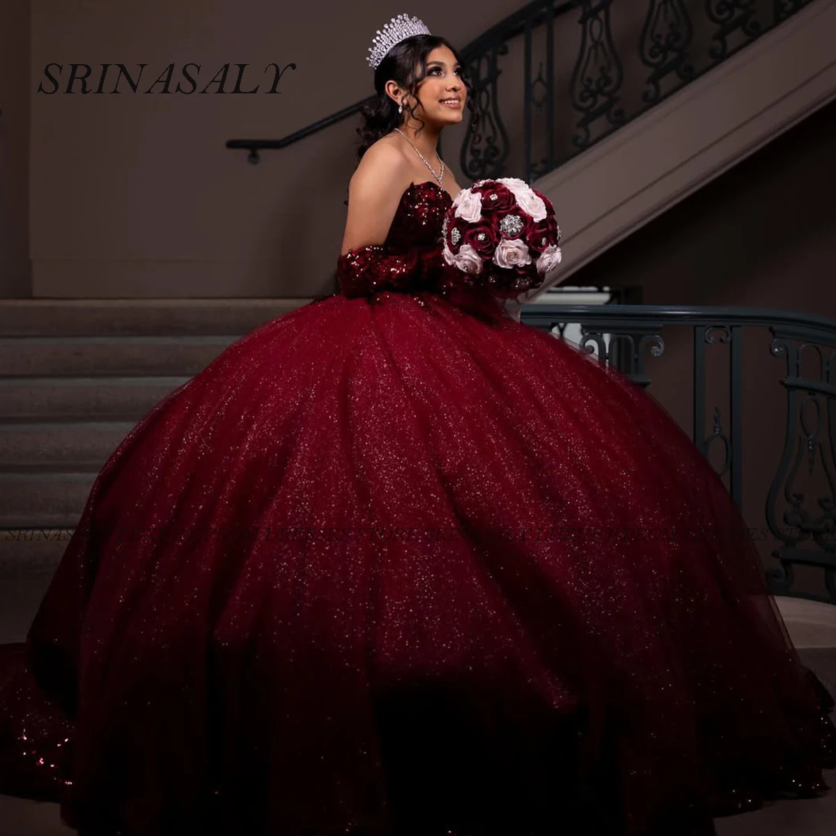 Vestido para quinceañeras con purpurina personalizado, vestido De baile con apliques De encaje y cuentas, corsé escalonado, flores 3D, dulce 16, Vestidos De 15 Años