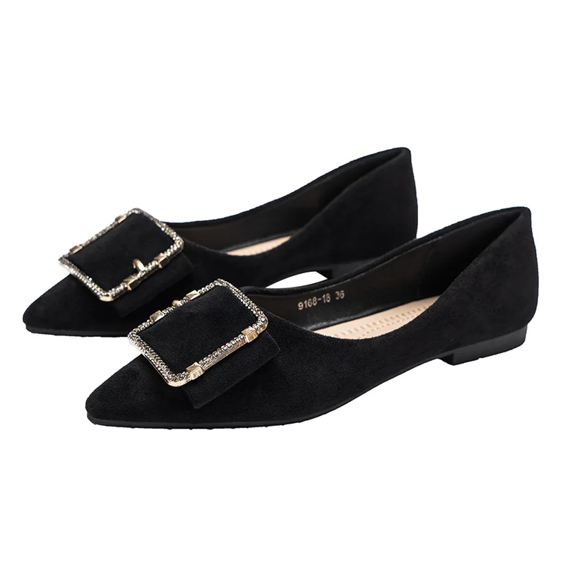 

Women Flock Ballets Shoes Velvet Pointed Toe Flats Moccasins Office Ladies Work Loafers Soft Roll-Up Ballerinas Femmes