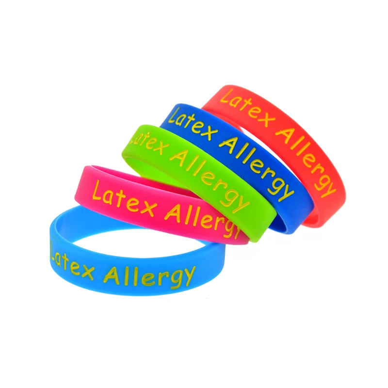 

50 шт., медицинские идентификационные оповещения, латексный силиконовый браслет от аллергии, детский безопасный гипоаллергенный резиновый браслет, 5 цветов