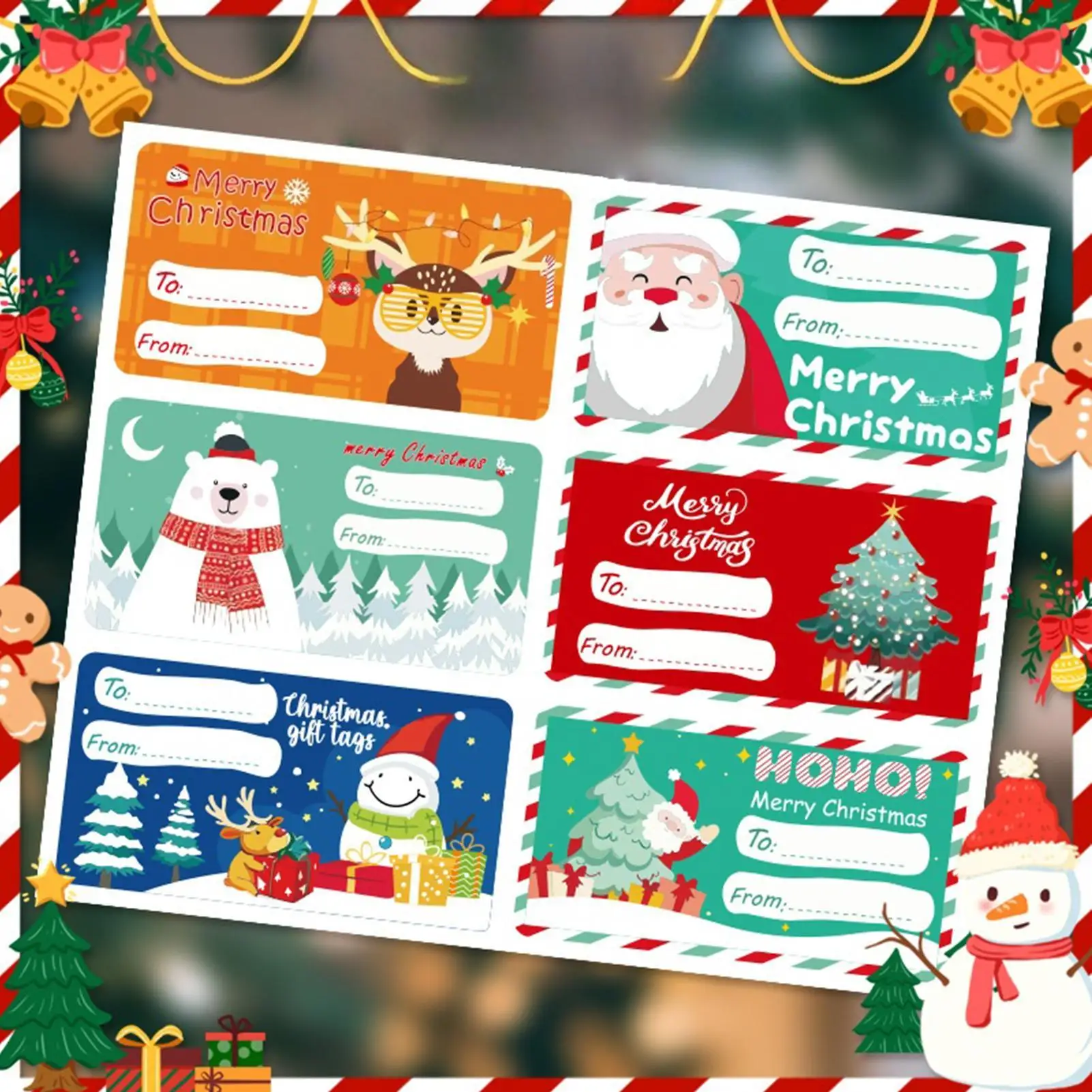 

Christmas Labels Stickers Adhesive 60-sheet Decal Coloured Holiday Decorative Tag for Party Celebration Home Holiday Seasonal