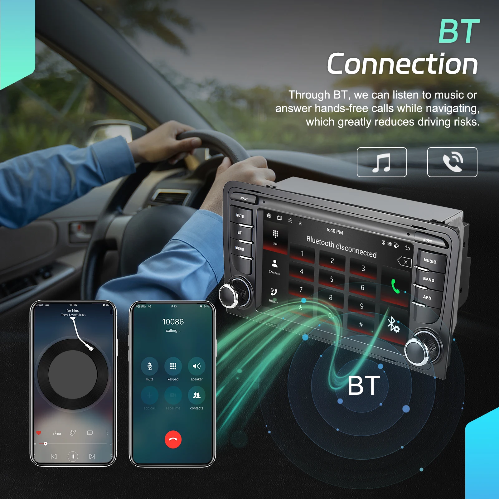Podofo 7 Zoll 2 Din Autoradio Multimedia-Player für Audi A3 8P/A3 8P1 3-Türer Schrägheck/S3 8P/RS3 Sportback 6+128G HD Kapazitiver Touchscreen Kabelloses Carplay Android Auto Mirror Link Auto-Audiosystem WIFI GPS BT FM/RDS Autoradio Stereo – Detail 3