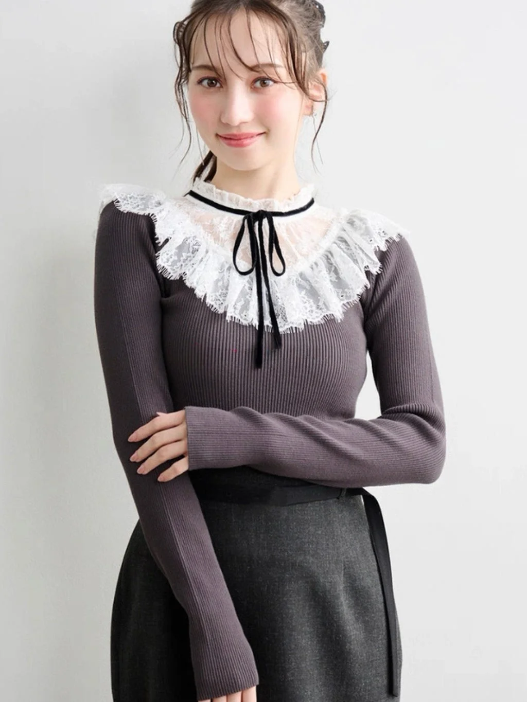 

Pure Brand Sweet Temperament L Home Lace Collar Long Sleeve Knitted Sweater 46131502 Regular Fit Medium Softness