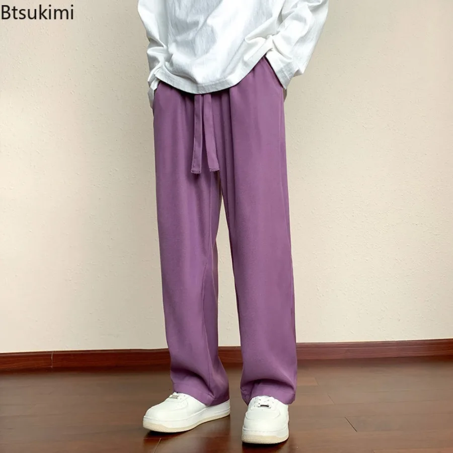 Spring Autumn New Men's Baggy Wide Leg Pants Solid Comfortable Breathable Casual Pants Male Streetwear Trousers Oversized M-8XL