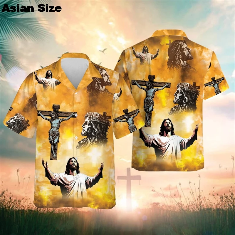 

3D Printed Christian Jesus Shirts New Summer Fashion Beach Shirts Blouses For Men Hawaiian Aloha Shirt Cool Clothing