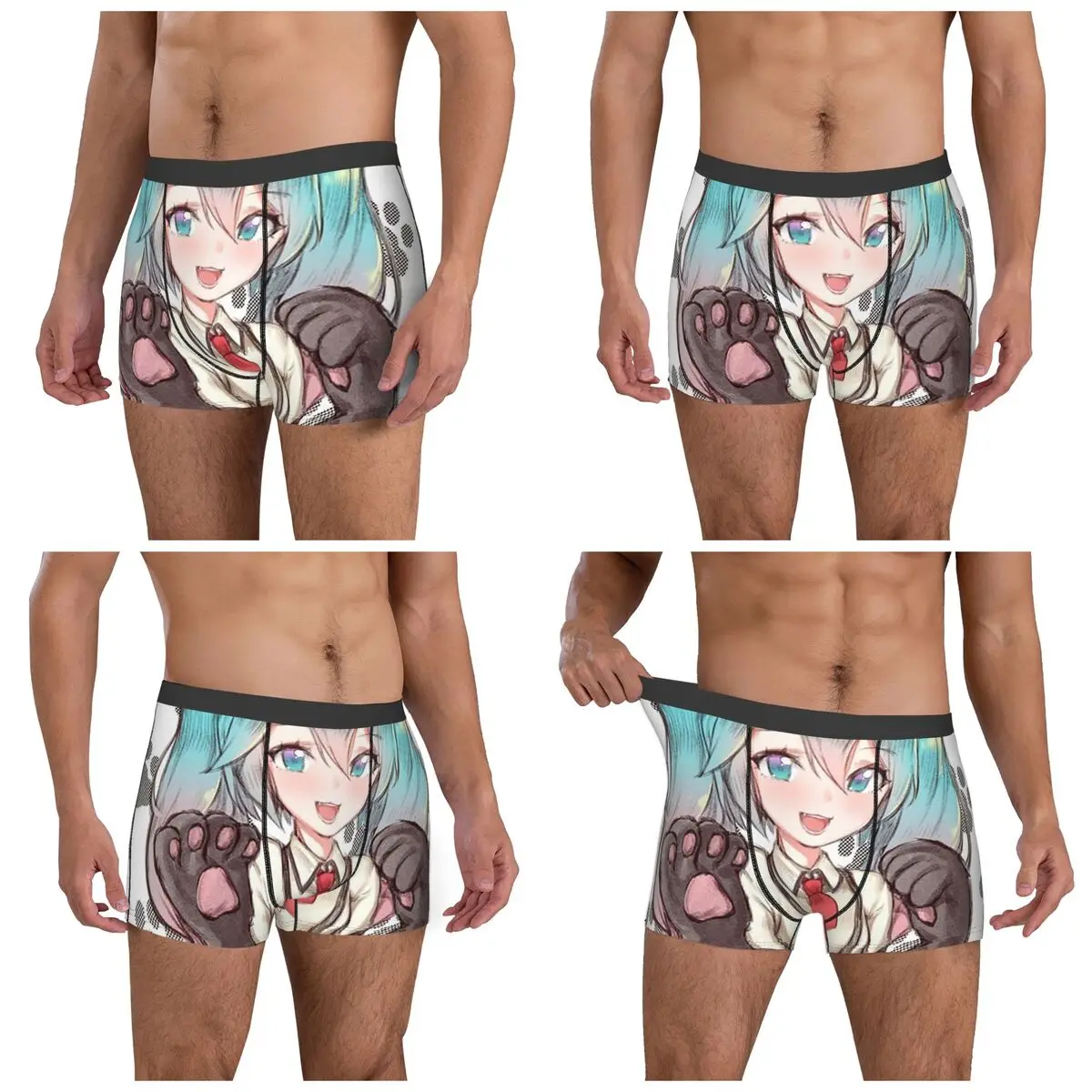 Boxer Underpants Shorts Hatsune Miku Nekko Kawaii Panties Male Breathable Underwear for Homme Man Boyfriend Gifts