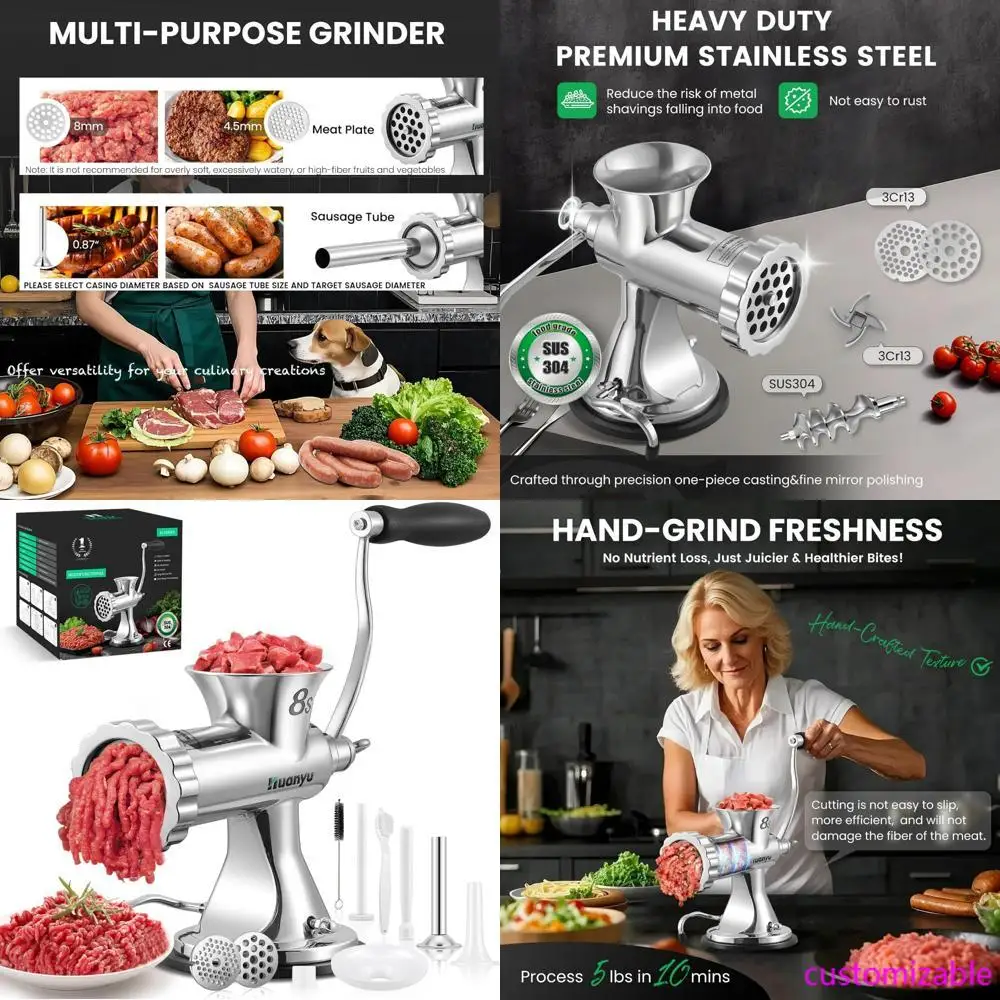 مفرمة لحم يدوية من الفولاذ المقاوم للصدأ - شديدة التحمل للحوم المطحونة الطازجة والنقانق وأغذية الحيوانات الأليفة #1