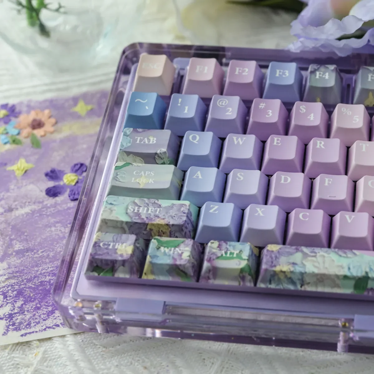 137Keys Violet Fantasy Keycap Purple Side Engraved Translucent Diy Mechanical Keyboard PBT ChERRY OEM Purple Keycaps