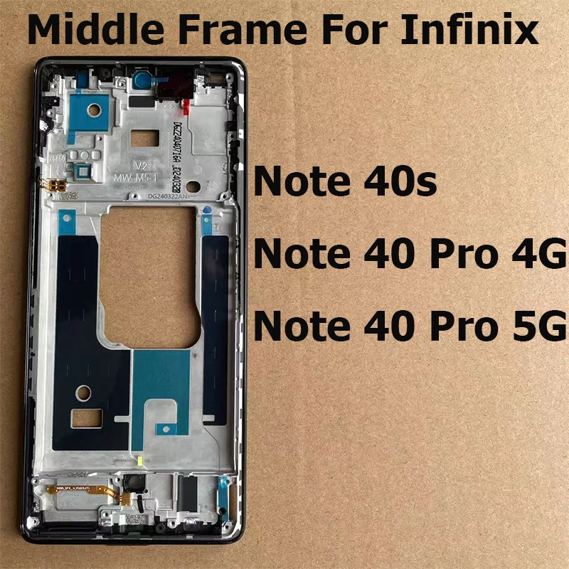 For Infinix Note 40 40s Pro 4G 5G Middle Frame Front LCD Bezel Faceplate Housing Chassis Power On Off Volume Button Flex Cable
