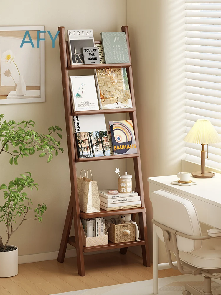Medieval Magazine Rack for Floor-to-Ceiling Childrens Newspaper Storage Rack for Solid Wood Rattan Household Retro Book