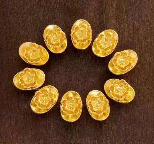 24k pure gold yuan bao diy handstrings 3d hard gold lotus charms 999 real gold lotus yuanbao