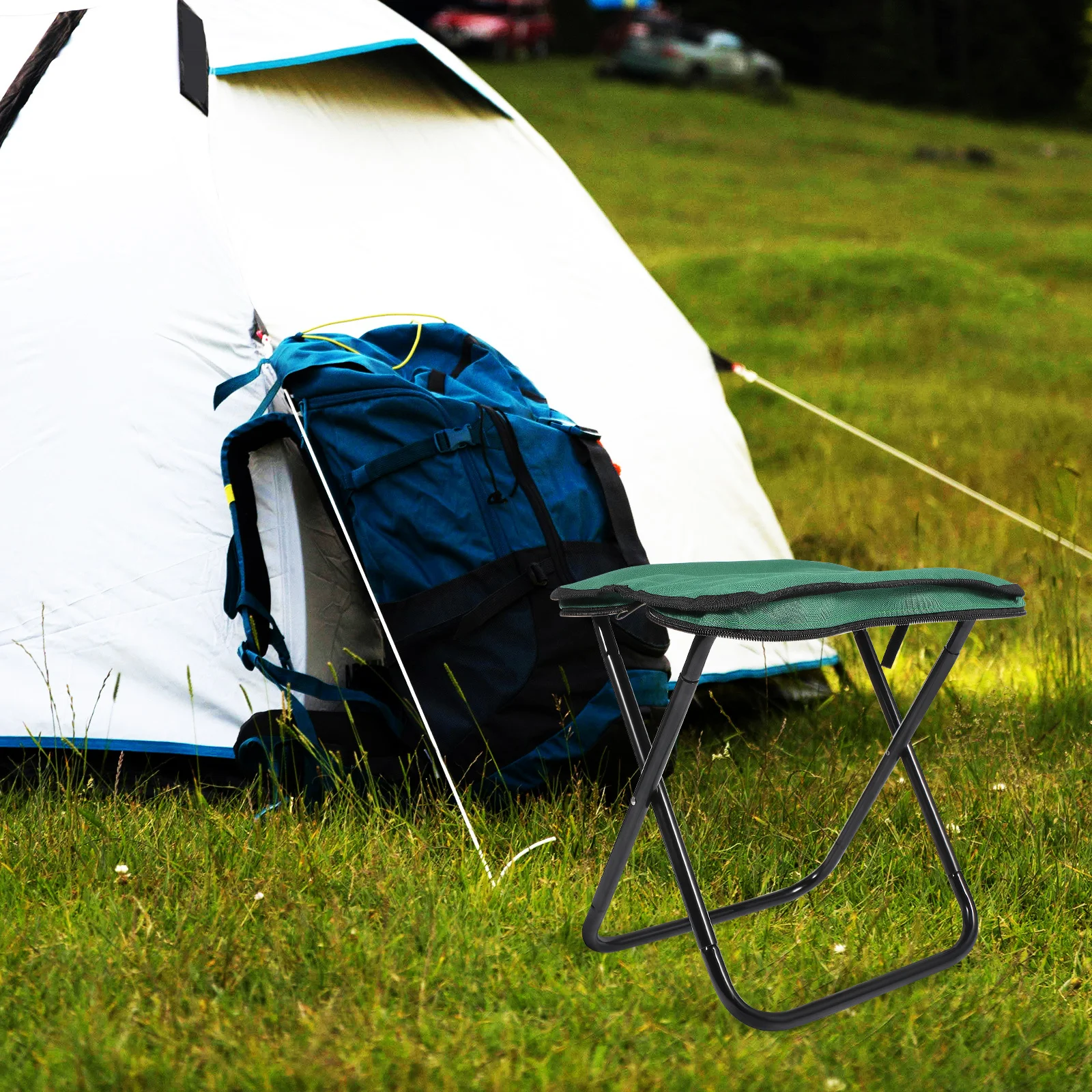 

Outdoor Folding Stool Lightweight Portable Camping Seat Collapsible Chair Aluminum Foot Rest Compact Sturdy Construction Travel