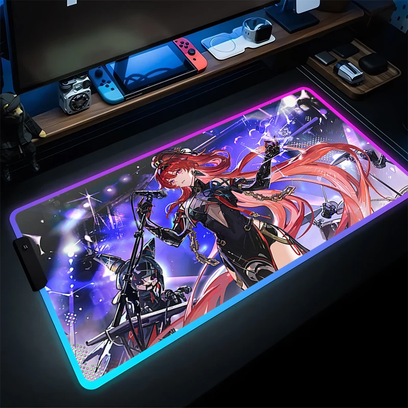 

LED Mouse Pad Office Computer Extended Desktop Mat RGB PC Gaming Accessories Mousepad Laptop Wuthering Waves Yinlin Keyboard Pad