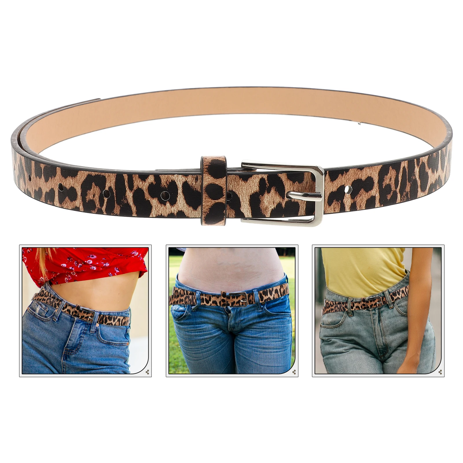 

Leopard Print Belt PU Women Adjustable Dress Belts Wide Waist Wraps Large Buckle Comfortable Textured Fashion
