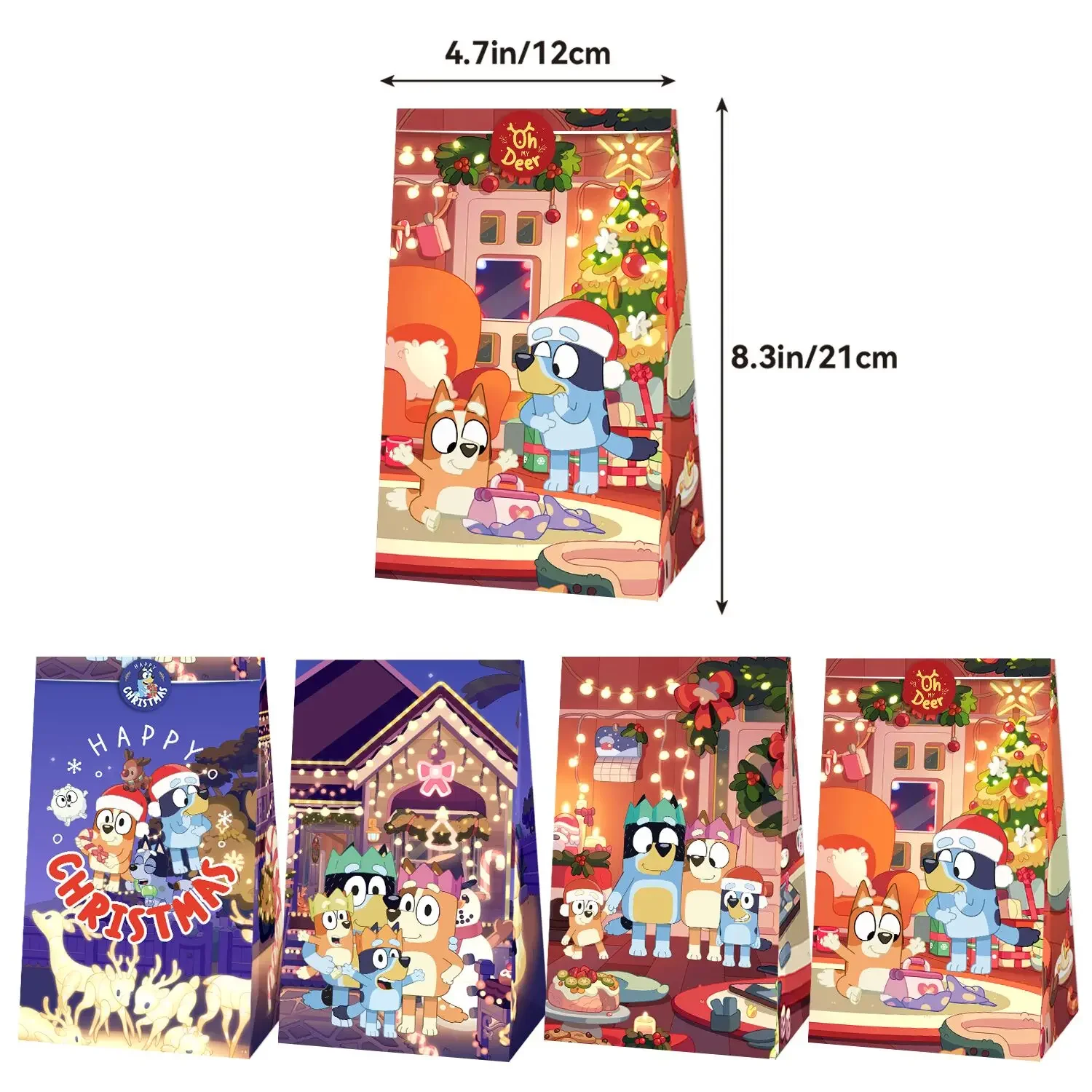 Bluey Christmas Candy Bag Birthday Party Favor Decoration Box Bluey Family Holiday Themed Popcorn Paper Bag halloween Gift Bags