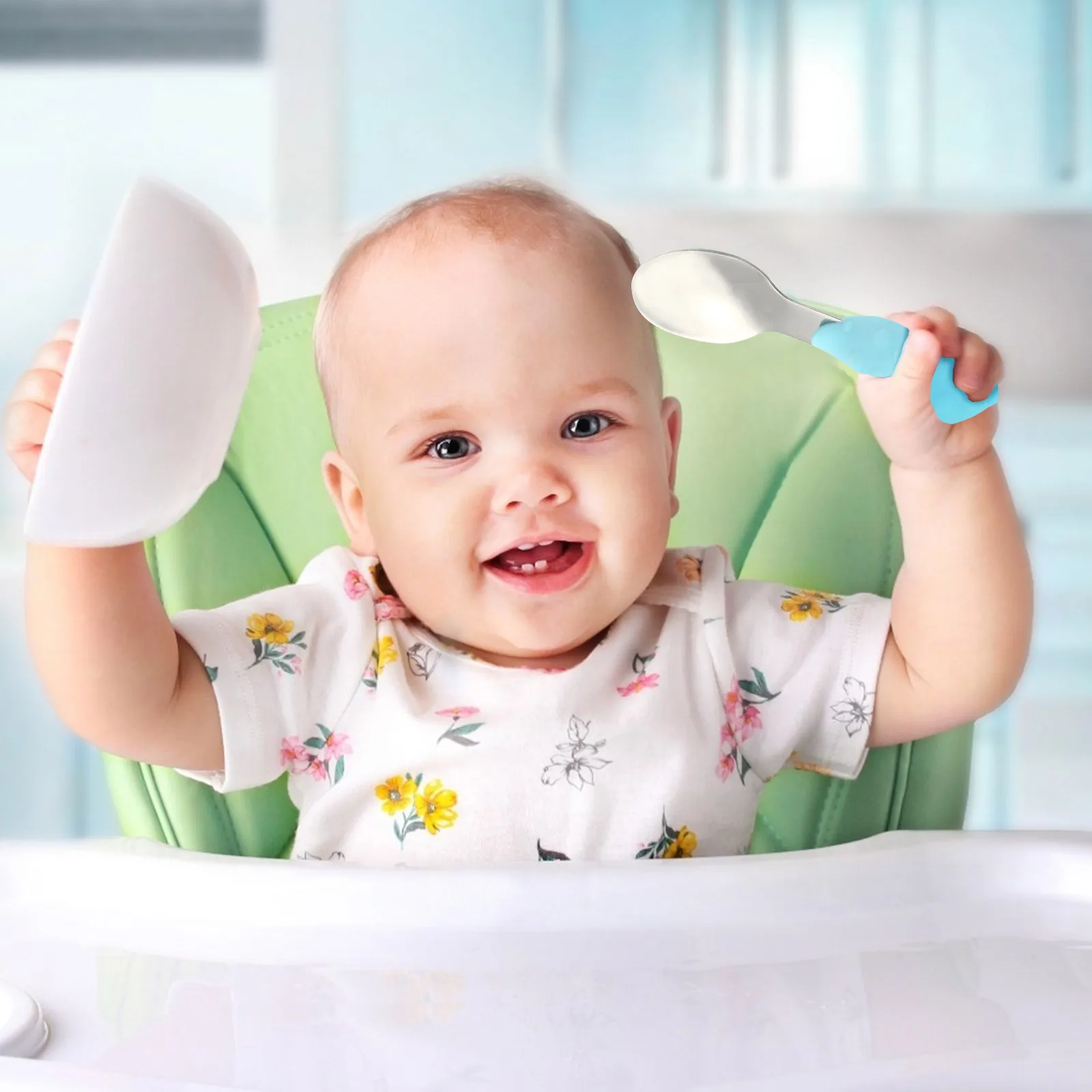 

Infant Stainless Spoon Silicone Baby Forks Non Steel Silicone Infant Spoon Slip Toddler Tableware Easy Clean Kids Dining
